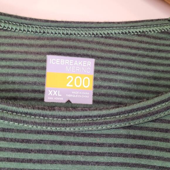 Icebreaker Mens Merino 200 Black Green Striped Long Sleeve Base Layer Top XXL - Picture 9 of 12